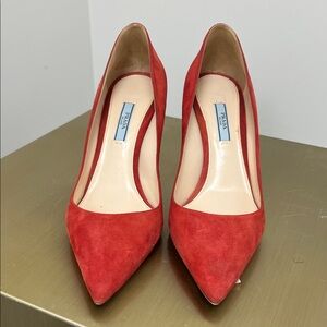 Prada Vibrant Red Suede Heels